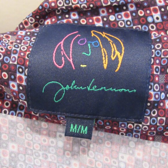 John Lennon Purple Geometric Print Camp Collar 100% Viscose Lightweight Shirt M - Picture 10 of 11